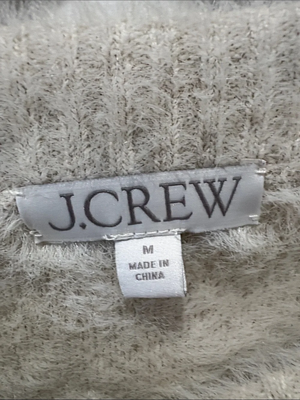 J. Crew Cream Fuzzy Button-Front Cardigan with Black Trim
